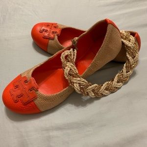 Tory Burch Orange and Tan Flats